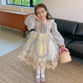 Винтажное платье в стиле Лолиты с вышивкой 2023 года для маленьких девочек, детское роскошное кружевное бальное платье, детские Королевские бутик-платья, детское платье Vestido