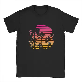 Винтажные футболки Sunset Palm Tree 80-х, одежда Synthwave, футболка Vaporwave, мужские футболки японского производства