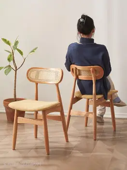Вишневое дерево в скандинавском стиле, полностью из массива дерева, тканевая мягкая сумка, обеденный стул, бытовой стул со спинкой из ротанга