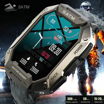 Военные смарт-часы C20 Мужские Carbon Black Ultra Army Outdoor IP68 5ATM Водонепроницаемые смарт-часы с датчиком частоты сердечных сокращений, насыщения крови Кислородом Satm 2023