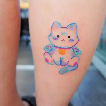 Временные татуировки кота-ангела из мультфильма для женщин, милые водонепроницаемые татуировки на руку, наклейки для детей, стойкая аниме-поддельная татуировка
