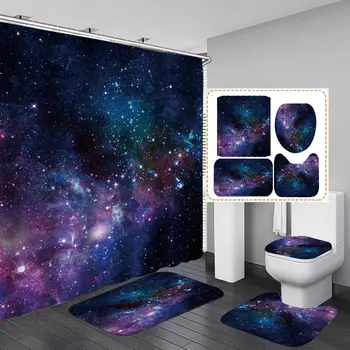 Вселенная Планета Звезда Занавеска для душа Галактика Космическое Пространство Шторы для ванной комнаты Декор для ванной комнаты Водонепроницаемая ткань Нескользящие Коврики