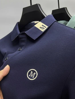 Высококачественная мужская рубашка поло из 100% хлопка с длинными рукавами, весенне-осенняя модная деловая повседневная свободная футболка с буквенной вышивкой
