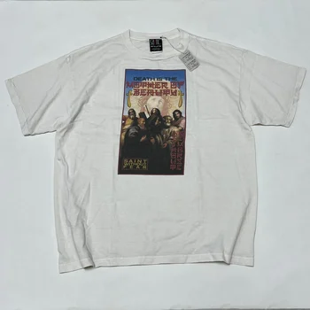 Высококачественная футболка SAINT 23FW Collab WITHOUTFEAR для мужчин и женщин, винтажная футболка, выстиранная хлопковая футболка оверсайз