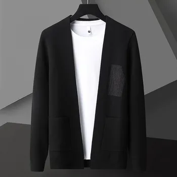 Высококачественный модный вязаный кардиган с V-образным вырезом, мужской осенний 2023 новый красивый корейский вариант, однотонный повседневный свитер, пальто
