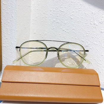 Высококачественный японский бренд, очки с двойным мостом, оптические для мужчин и женщин, Винтажные очки в титановой оправе GMS-117