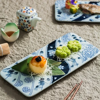 Гладкие плоские прямоугольные японские керамические десертные торты, западная плоская тарелка для суши, кухонная посуда