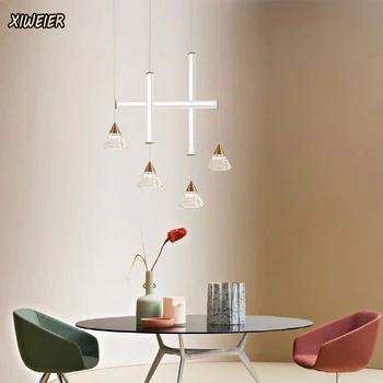 Горизонтальные и вертикальные прикроватные светильники роскошное сочетание столовой и гостиной креативная люстра из конической стеклянной ленты