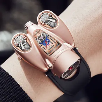 Двойные вставки Механические часы с инопланетным самолетом, полые светящиеся водонепроницаемые часы, модные мужские часы Новой концепции
