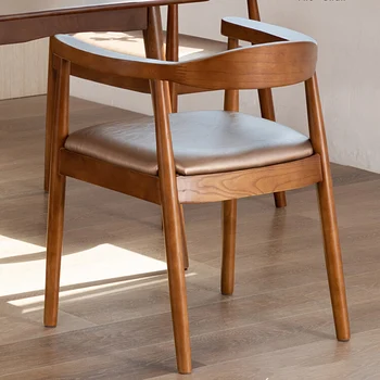 Деревянный классический обеденный стул с подлокотниками, роскошные кожаные стулья для кухни в гостиной, дизайнерский шезлонг, гостиничная мебель