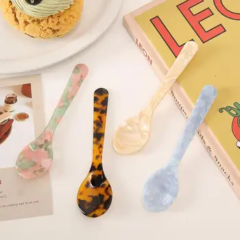 Десертная ложка в стиле ретро с гладкими краями, уникальный рисунок, эргономичная ручка для пищевых продуктов, Декоративная Акриловая ложка для торта, мороженого, джема, но