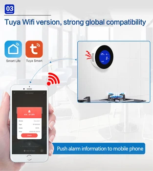 Детектор газа Tuya Wifi SmartLife App Control Датчик утечки горючего природного газа для домашней охранной сигнализации