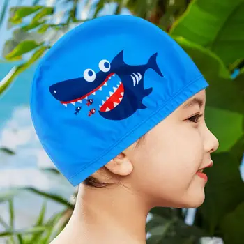 Детская шапочка для плавания, Быстросохнущая дышащая шапочка для плавания с мультяшными принтами для детей, высокоэластичные ушки для бассейна