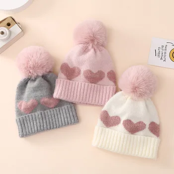 Детские зимние шапки для новорожденных, вязаная крючком шапочка в виде сердечка, шапочка для маленькой девочки, реквизит для фотосъемки, аксессуары для мальчиков, теплые вещи