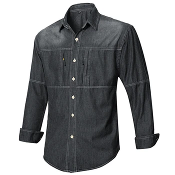 Джинсовые рубашки, мужские рубашки с длинным рукавом, весна-осень, однотонная синяя джинсовая рубашка, мужская блузка большого размера 5XL, модная повседневная