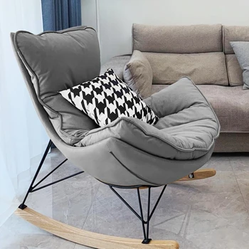 Дизайнерское кресло-качалка, шезлонг для отдыха, кресло Moon Egg, стулья из искусственной кожи/бархата, 2 материала, мебель из массива железа и дерева