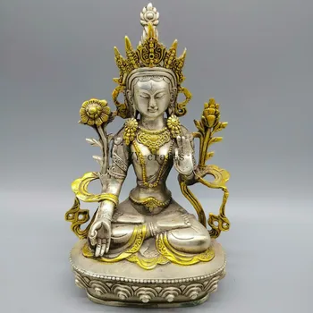 Древнетибетский буддизм Серебряная позолоченная медная статуя Бодхисаттвы Кван-инь Дролмы Будды