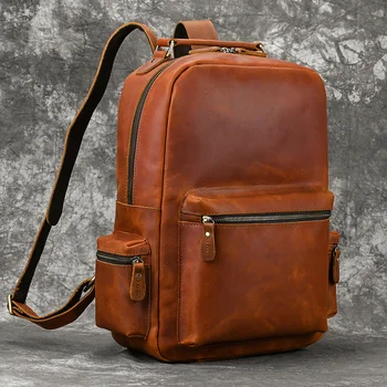 Дропшиппинг, Новый модный кожаный рюкзак для мужчин, мужская кожаная сумка для ноутбука Crazy Horse, дорожная мужская сумка для компьютера в стиле ретро