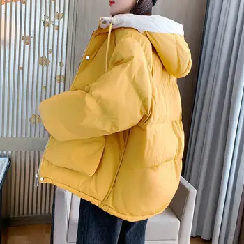 Женская куртка с капюшоном Зима 2023, корейское теплое женское пальто для холодной погоды, карман, Однотонные парки с подкладкой, Толстый длинный рукав, Новая верхняя одежда