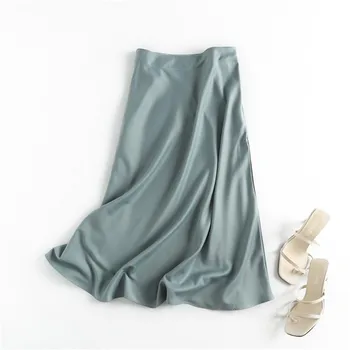 Женская модная универсальная атласная юбка, однотонная юбка на каждый день, повседневная юбка, атласная длинная юбка, женские летние юбки Faldas