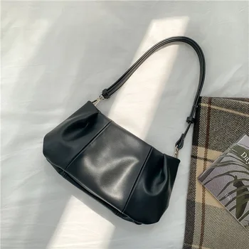 Женская новая Корейская модная плиссированная портативная сумка для подмышек, нишевая сумка через плечо, женская универсальная сумка из искусственной кожи