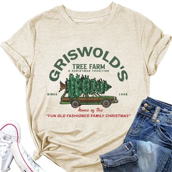 Женская рубашка Griswold's Tree Farm, винтажные рождественские футболки с графическим рисунком, повседневная рождественская футболка с коротким рукавом