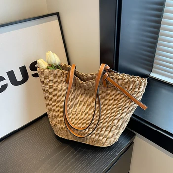 Женская сумка через плечо, соломенная сумка большой емкости, модный клатч ручной работы, простая женская сумка для поездок в офис