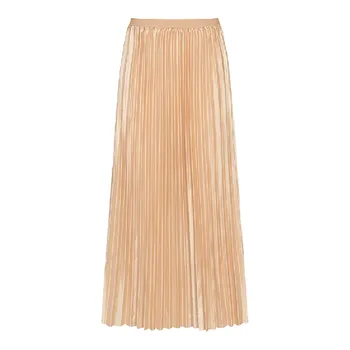 Женская юбка в складку из атласа цвета металлик в стиле ретро, Трапециевидная юбка с высокой талией средней длины, длина юбки 2