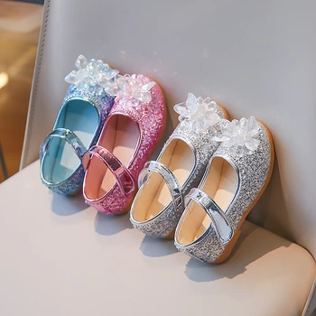 Женские тонкие туфли для танцев принцессы с украшением в виде кристаллов, детские милые туфли из мягкой кожи с блестками