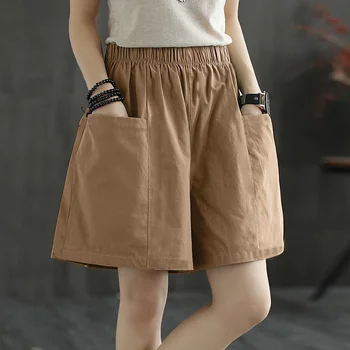 Женские шорты Оверсайз 2023, летние модные повседневные свободные прямые шорты, женские укороченные брюки с эластичной резинкой на талии