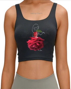 Женский укороченный топ с цветочным принтом, летняя юбка с рисунком Красной розы, топы