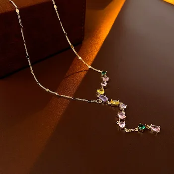 Женское ожерелье с цветным цирконом, модные роскошные ожерелья-цепочки с геометрическими кисточками-ошейниками 2023, Новинка лета, ювелирные изделия с подвесками
