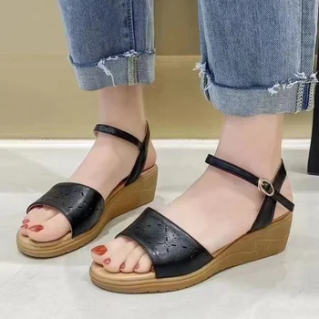 Женщин платформа Клин сандалии 2023 лето винтаж с открытым носком лодыжки ремень повседневные сандалии для женщин открытый высокий каблук Женская обувь