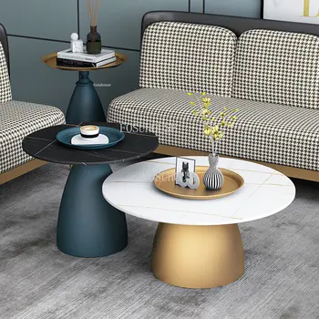 Журнальные столики Nordic Light Luxury Rock Board, Креативная мебель для гостиной, Диван, круглый приставной столик, Круглые столики для маленькой квартиры