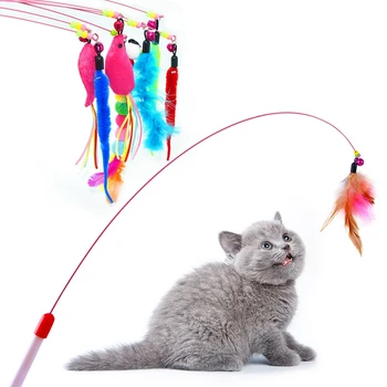 Забавная игрушка-Кошачья палочка, Интерактивная Палочка-дразнилка, Играющая с Котенком, Упражнение для ловли домашних кошек, Забавная Сменная головка