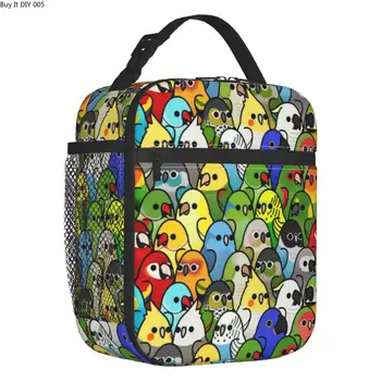 Забавные птицы-попугаи Изолированная сумка для ланча для кемпинга и путешествий Cockatiel Bird Многоразовый термоохладитель Bento Box для женщин и детей