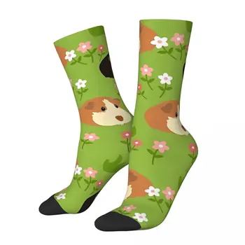 Забавный счастливый носок для мужчин, зеленые цветы, морская свинка Харадзюку, морская икра, фарфоровый носок с качественным рисунком, бесшовный подарок