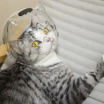 Защитный шлем для кошки Прозрачный, Не Легко деформируется, Предотвращает Облизывание Защитного капюшона для кошки, Товары для домашних животных