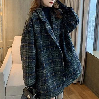 Зимнее корейское пальто Bella philosophy, женские винтажные шерстяные свободные пальто, женское двубортное пальто с отложным воротником