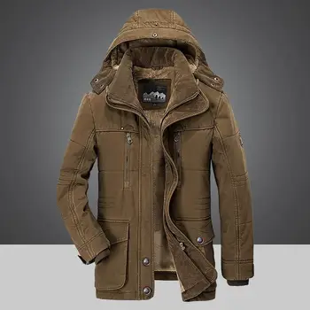 Зимние куртки мужские Плюс бархатная утепленная флисовая теплая куртка с множеством карманов, мужские пальто с капюшоном, парки в стиле милитари большого размера 5XL 6XL