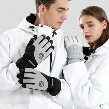 Зимние лыжные теплые перчатки для мужчин и женщин, велосипедные перчатки с сенсорным экраном, плюшевые перчатки, защищающие от холода и ветра, уличные перчатки
