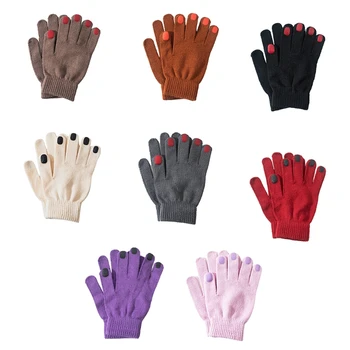 Зимние теплые перчатки с польским принтом, вязаные перчатки с полными пальцами, эластичные перчатки