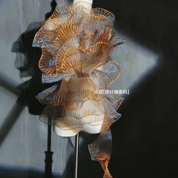Золотистая оборка с карри, Оригинальная трехмерная плиссированная крупная кружевная иллюзия, Градиентная ткань из органзы, декоративные тканевые аксессуары