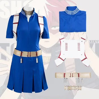 Игровой аниме-косплей My Hero Academia Cos Suit Bang Jiao Frozen Hero Suit Платье для косплея синего цвета с коротким рукавом Женская одежда