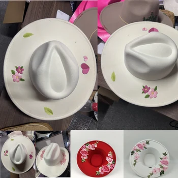 изготовленная на заказ фетровая шляпа, Ковбойская шляпа, женская фетровая шляпа, шляпа с французским цветком, шляпа 