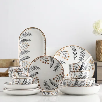 Изысканная керамическая тарелка с ручной росписью в скандинавском стиле, креативная фарфоровая миска, тарелка для супа, бытовая посуда