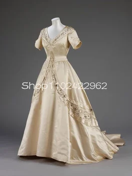 Исторические Вечерние платья общества Шампанского 1980-х годов, короткий рукав, вышивка бисером, костюм для окрашивания, выпускное платье из фильма 