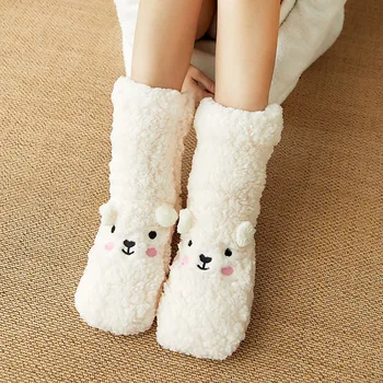 Кавайные Мультяшные Белые Носки для женщин с милым 3D рисунком Собачьей Кошачьей лапы, женские флисовые Теплые Забавные носки, домашние чулки для сна на полу