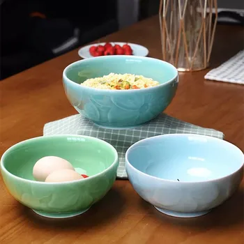 Китайская миска для хлопьев, Фарфоровая супница для салата, лапши, посуда с керамическими лилиями, декор, можно использовать в микроволновой печи и посудомоечной машине.
