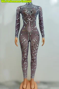 Классические обтягивающие брюки с блестками из высокоэластичной ткани, платье для выступления певицы Silver Mirror Bar